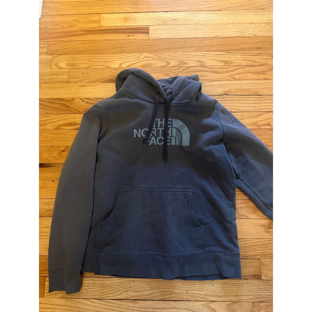 The North Face Womens Half Dome Logo Hoodie Charcoal Grey Fleece Pullover Size M